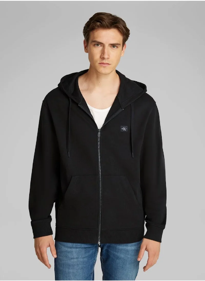 Calvin Klein Jeans Men's Cotton Terry Zip Up Hoodie - Cotton, Black