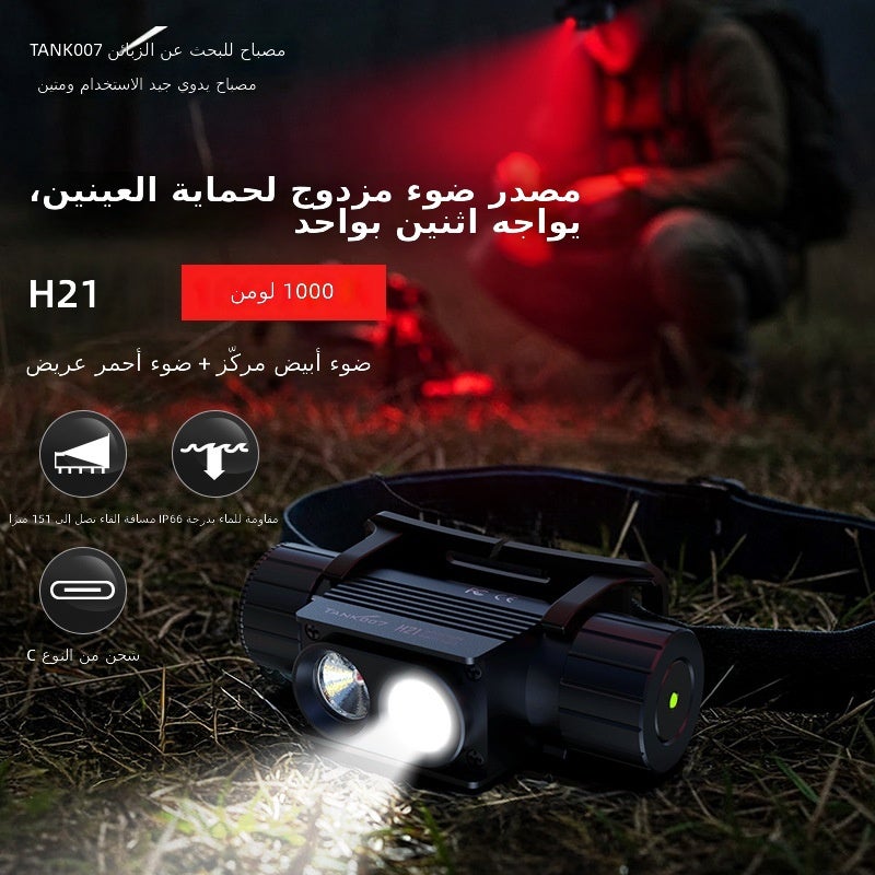 تانك007 مصباح رأس TANK007 الجديد بوضعين مزدوجين - قابل للشحن عبر USB، مقاوم للماء، إضاءة قوية للاستخدام الخارجي - Image 1