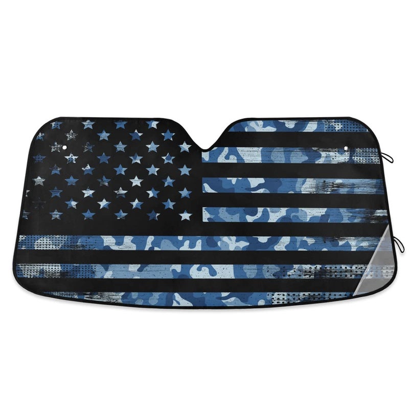senya Car Windshield Sunshade USA American Flag Navy Camouflage Pattern, Blocks UV Rays Sun Visor Protector Foldable Sun Shield Keep Your Vehicle Cool, Fits Windshields of Most Sizes