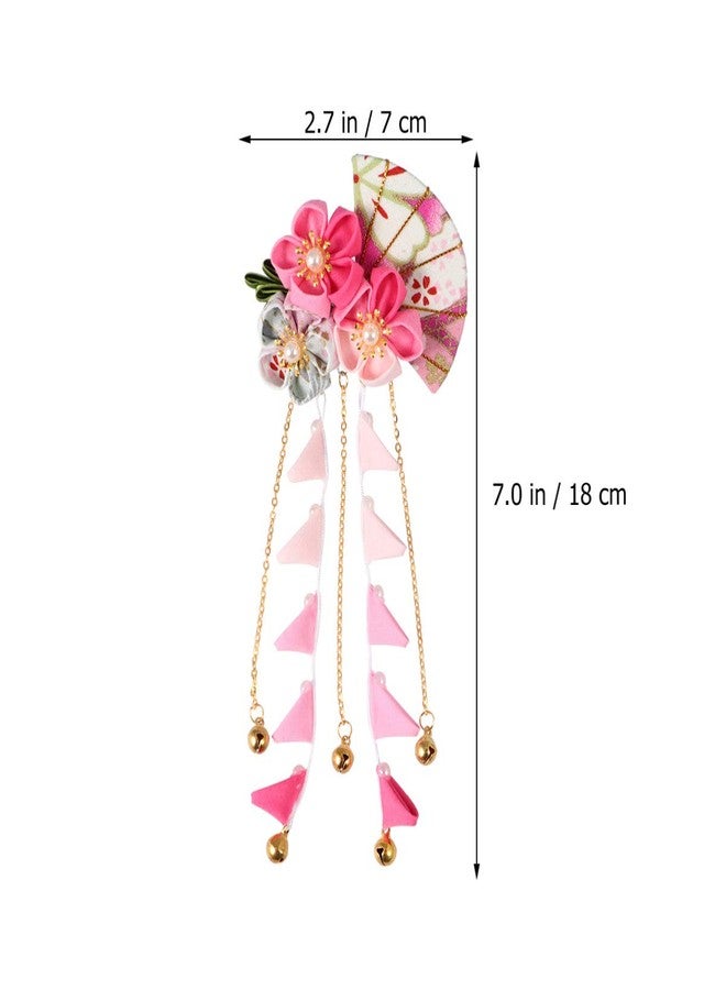 Minkissy Japanese Style Hair Clip Long Tassel Hair Ornament Tie Band Clip Flower Hairpin Womens Girls Hair Decoration for Bridal Wedding Pink - Image 4