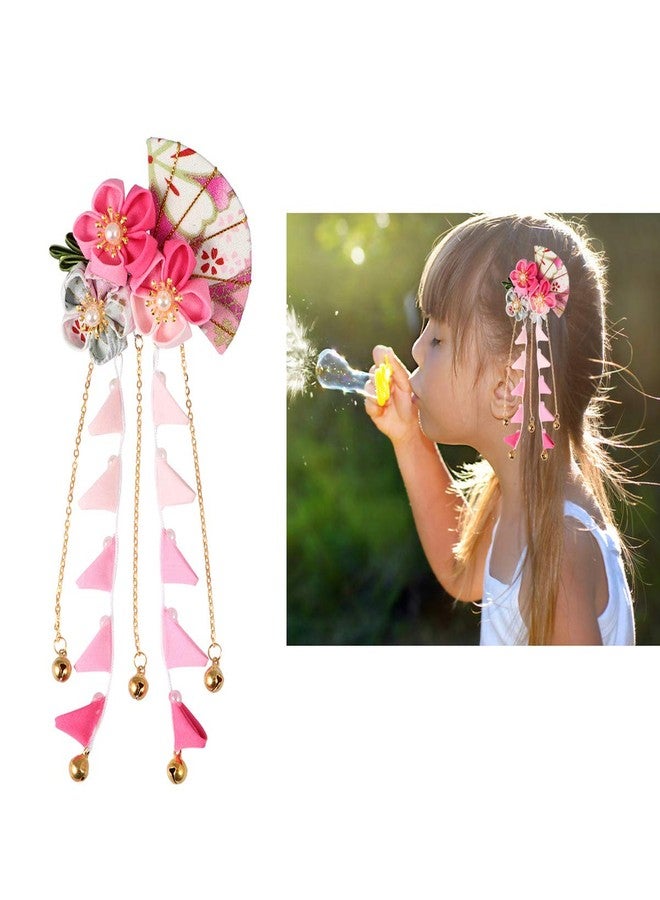 Minkissy Japanese Style Hair Clip Long Tassel Hair Ornament Tie Band Clip Flower Hairpin Womens Girls Hair Decoration for Bridal Wedding Pink - Image 2