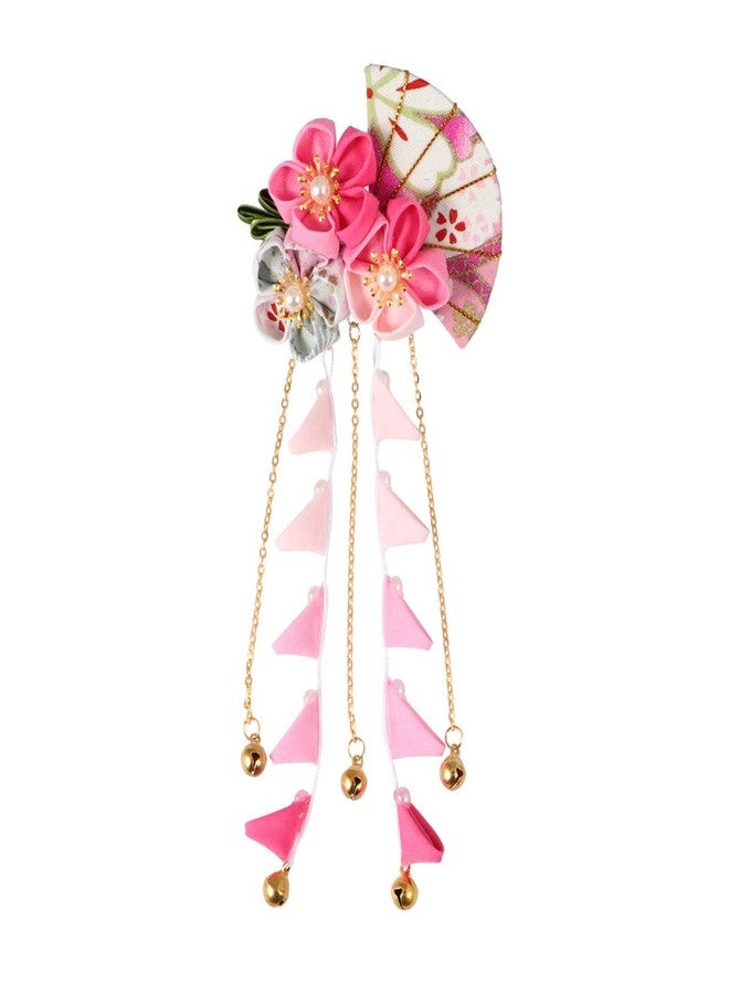 Minkissy Japanese Style Hair Clip Long Tassel Hair Ornament Tie Band Clip Flower Hairpin Womens Girls Hair Decoration for Bridal Wedding Pink - Image 1