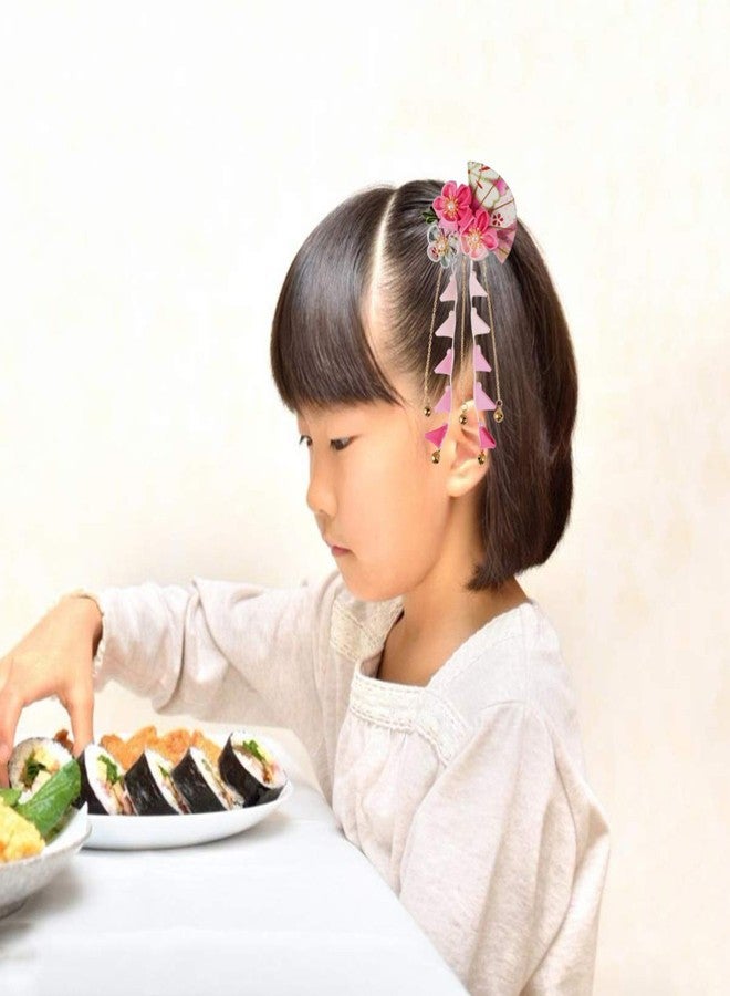 Minkissy Japanese Style Hair Clip Long Tassel Hair Ornament Tie Band Clip Flower Hairpin Womens Girls Hair Decoration for Bridal Wedding Pink - Image 3