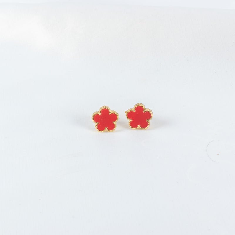 Red Flower Stainless Steel Golden Earring
