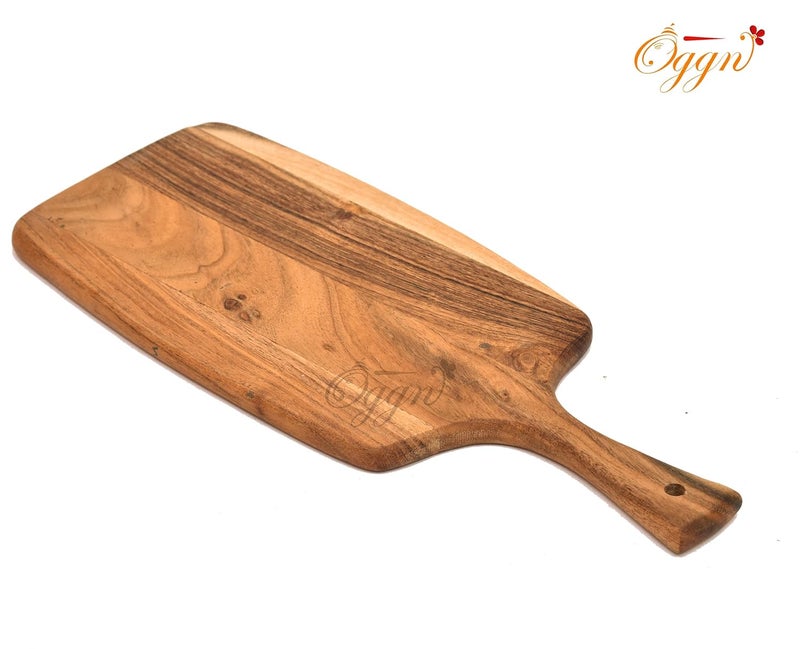 OGGN Handmade Natural Acacia Wood Designer Chopping Board with Broad Handle Durable Wooden Vegetable Fruits Chopper KnifeFriendly Cutting Boards for Kitchen 432 X 178 cm - Image 3