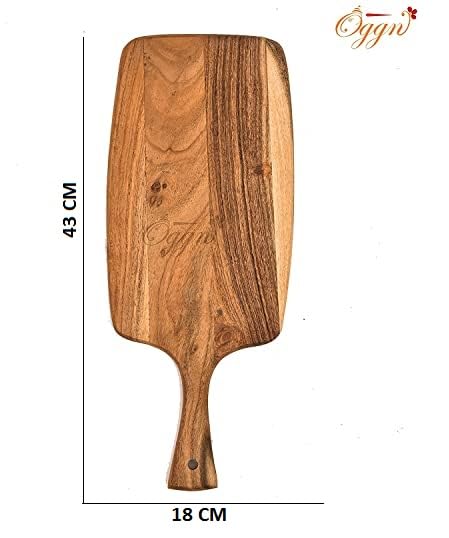 OGGN Handmade Natural Acacia Wood Designer Chopping Board with Broad Handle Durable Wooden Vegetable Fruits Chopper KnifeFriendly Cutting Boards for Kitchen 432 X 178 cm - Image 2