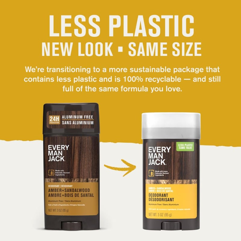 Every Man Jack Amber + Sandalwood Menâ€™s Deodorant - Stay Fresh with Aluminum Free Deodorant For all Skin Types - Odor Crushing, Long Lasting, with Naturally Derived Ingredients - 3oz (2 Pack) - Image 2