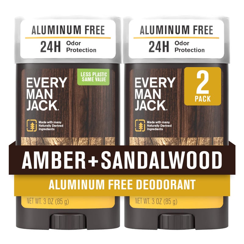 Every Man Jack Amber + Sandalwood Menâ€™s Deodorant - Stay Fresh with Aluminum Free Deodorant For all Skin Types - Odor Crushing, Long Lasting, with Naturally Derived Ingredients - 3oz (2 Pack) - Image 1