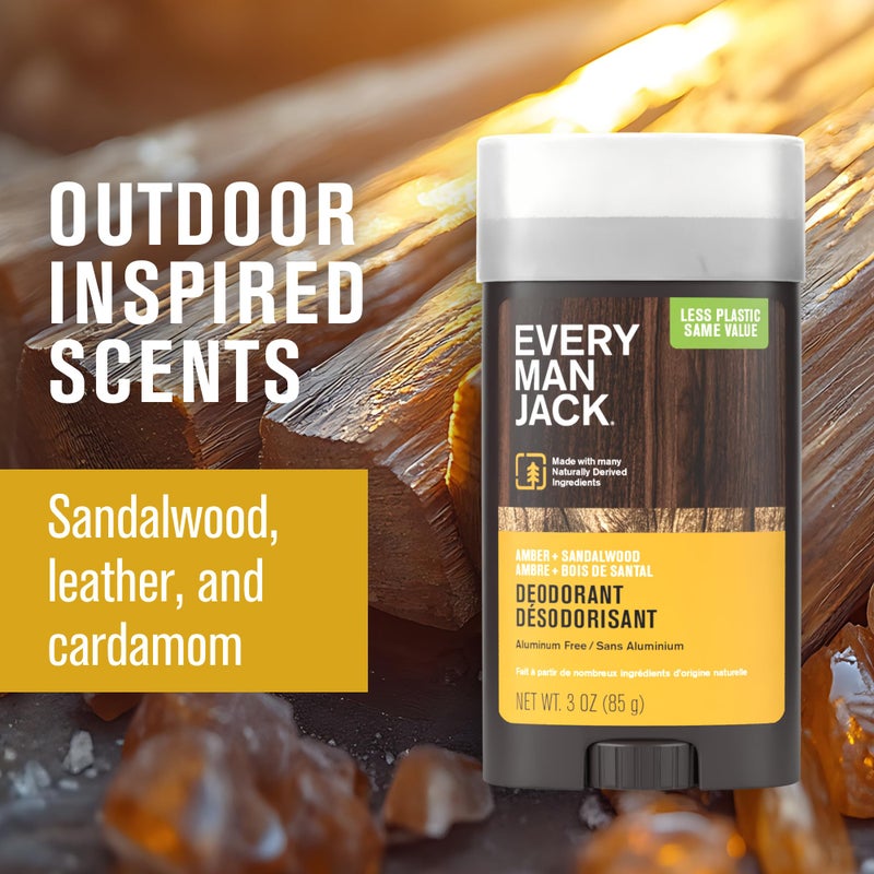 Every Man Jack Amber + Sandalwood Menâ€™s Deodorant - Stay Fresh with Aluminum Free Deodorant For all Skin Types - Odor Crushing, Long Lasting, with Naturally Derived Ingredients - 3oz (2 Pack) - Image 4
