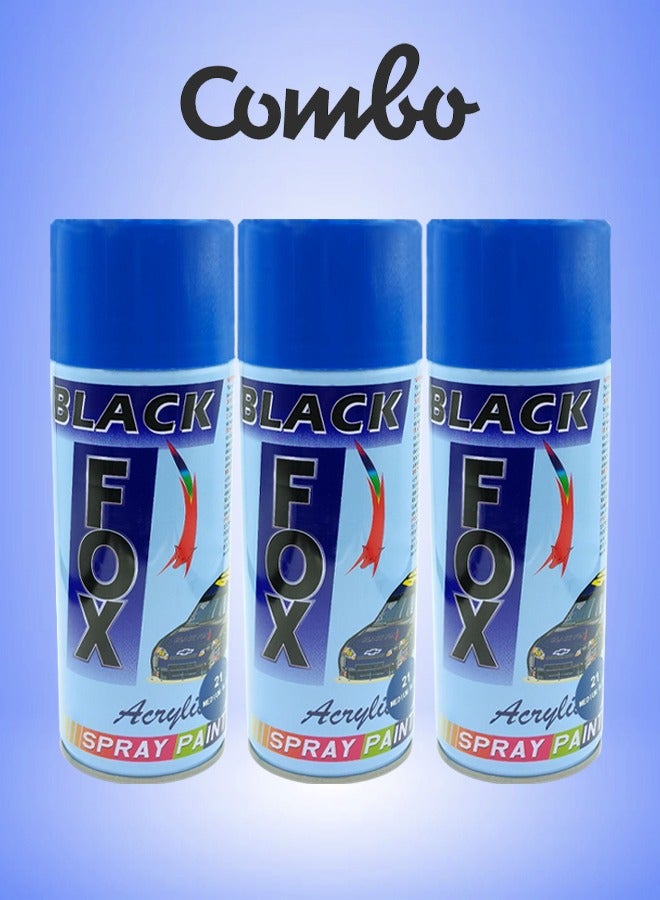 بخاخ طلاء للسيارات من "بلاك فوكس" (Black Fox) سهل الاستخدام - لون أزرق متوسط ​​- عبوة من 3 قطع - Image 1
