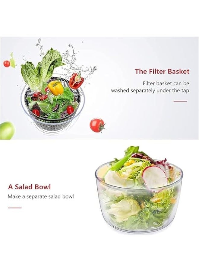 5L Salad Spinner, Multifunction Manual Salad Spinner, Press Type Vegetable Fruit Dryer, BPA Free, Vegetable Washer Spinner Dryer, For Salad Greens, Lettuce, Fruits and Vegetables - Image 4