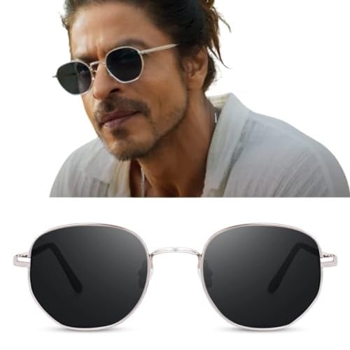 mashamart ( PATHAN SHAH RUKH KHAN Inspired UV Protected Unisex Sunglasses | Hexagonal Design Silver Frame Black lenses - Image 2