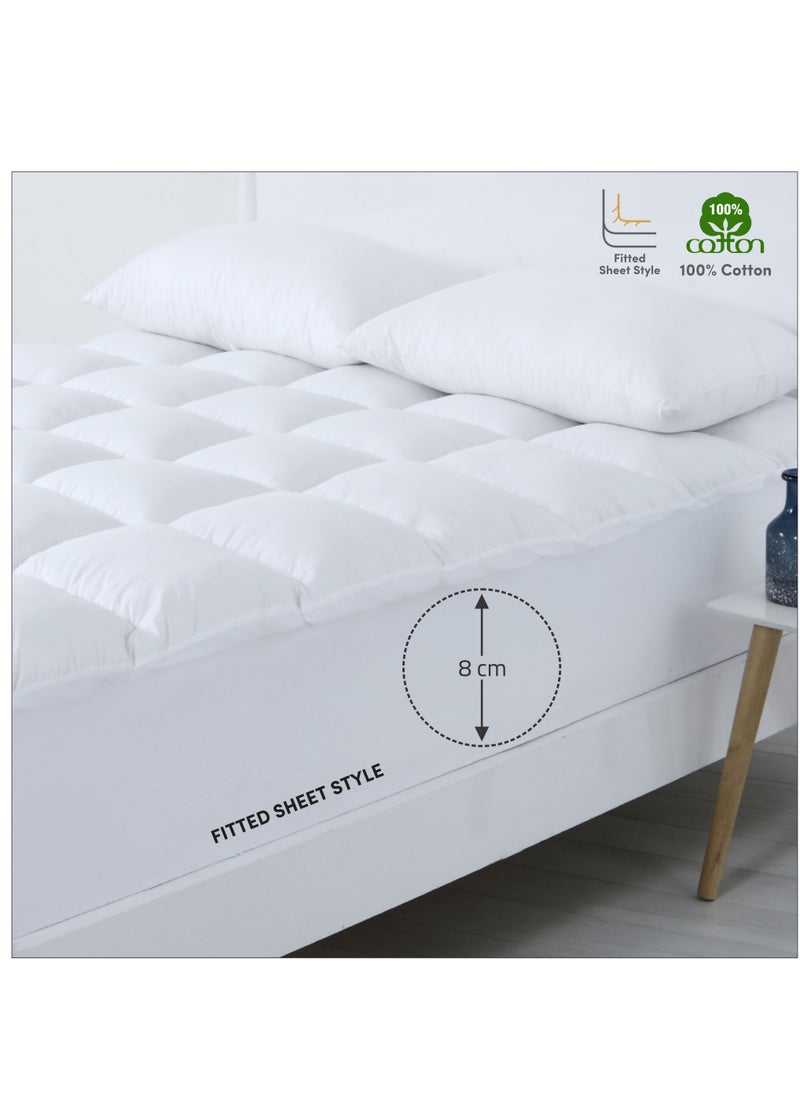 Donetella 230 TC 100% Down Proof Cotton Fitted Style Mattress Topper King White  - Image 1
