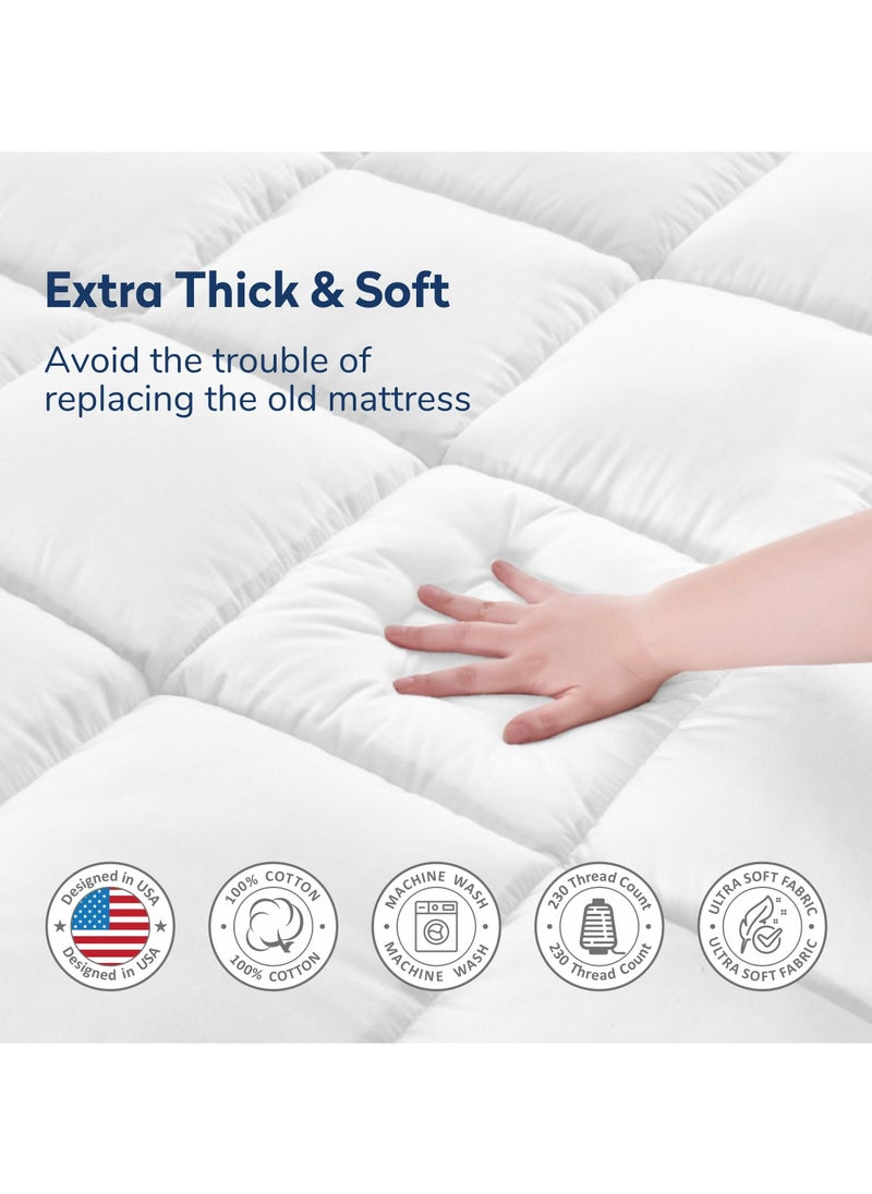 Donetella 230 TC 100% Down Proof Cotton Fitted Style Mattress Topper King White  - Image 4