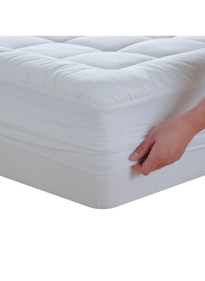 Donetella 230 TC 100% Down Proof Cotton Fitted Style Mattress Topper King White  - Image 3