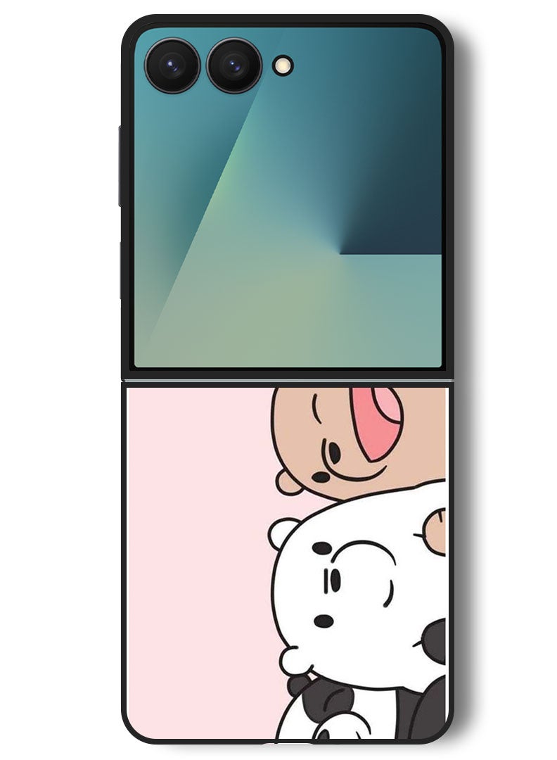 Theodor Case Compatible with Samsung Galaxy Z Flip 7 - 6.9 Inch Protection Shockproof Bumper Cover Three Friends Panda - Image 1