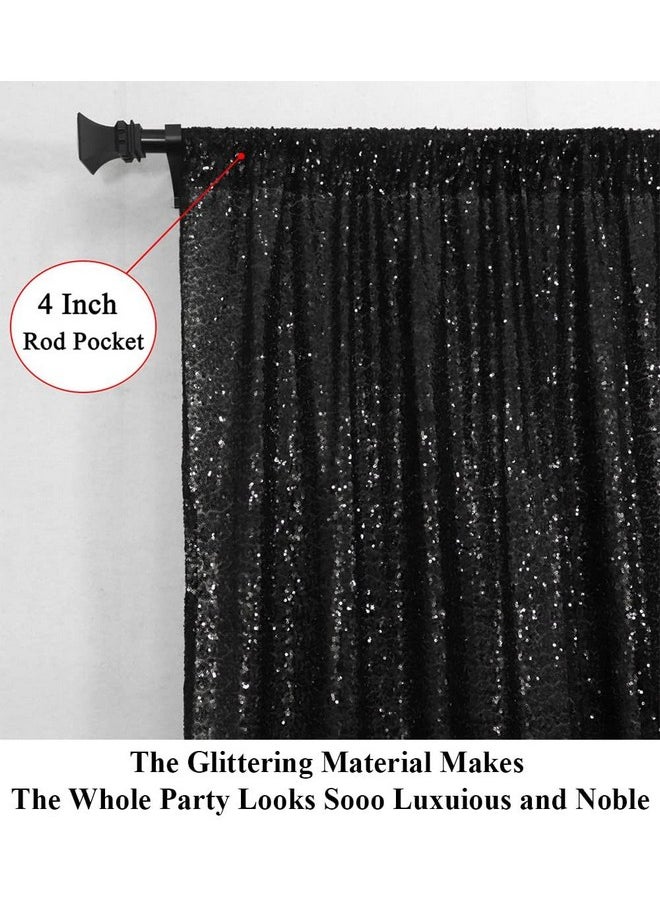 Partisout - Sequin Backdrop Curtain Black 8X8Ft Sequin Backdrop Sequence Backdrop Party Glitter Backdrop Sparkle Backdrop Wedding Photo Backdrop And Shimmer Backdrop(8Ftx8Ft Black) - Image 1