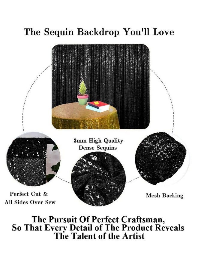 Partisout - Sequin Backdrop Curtain Black 8X8Ft Sequin Backdrop Sequence Backdrop Party Glitter Backdrop Sparkle Backdrop Wedding Photo Backdrop And Shimmer Backdrop(8Ftx8Ft Black) - Image 1