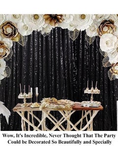 Partisout Sequin Backdrop Curtain Black 8X8Ft Sequin Backdrop Sequence Backdrop Party Glitter Backdrop Sparkle Backdrop Wedding Photo Backdrop And Shimmer Backdrop(8Ftx8Ft Black)  - Image 3
