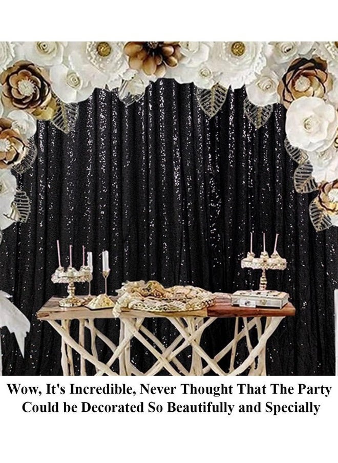 Partisout - Sequin Backdrop Curtain Black 8X8Ft Sequin Backdrop Sequence Backdrop Party Glitter Backdrop Sparkle Backdrop Wedding Photo Backdrop And Shimmer Backdrop(8Ftx8Ft Black) - Image 1