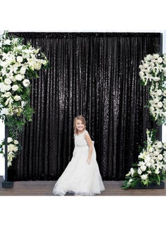 Partisout Sequin Backdrop Curtain Black 8X8Ft Sequin Backdrop Sequence Backdrop Party Glitter Backdrop Sparkle Backdrop Wedding Photo Backdrop And Shimmer Backdrop(8Ftx8Ft Black)  - Image 2