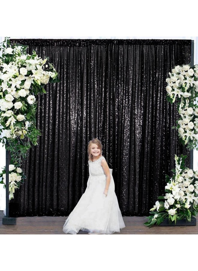 Partisout - Sequin Backdrop Curtain Black 8X8Ft Sequin Backdrop Sequence Backdrop Party Glitter Backdrop Sparkle Backdrop Wedding Photo Backdrop And Shimmer Backdrop(8Ftx8Ft Black) - Image 1