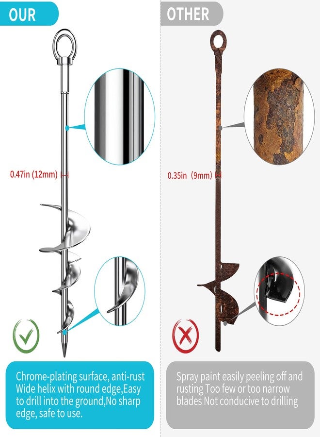 Phopich 18'' Ground Anchors, Fully Welded Heavy Duty Ground Anchors Screw in Swing Set Anchors Chrome Plating Anti Rust Ground Anchor with Straps for Dogs, Trampoline Stakes Resistant High Wind 4 Pack - Image 3