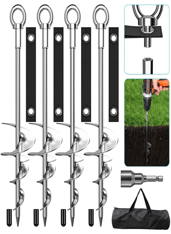 Phopich 18'' Ground Anchors, Fully Welded Heavy Duty Ground Anchors Screw in Swing Set Anchors Chrome Plating Anti Rust Ground Anchor with Straps for Dogs, Trampoline Stakes Resistant High Wind 4 Pack - Image 1