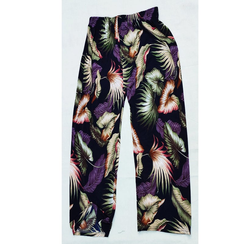 Cross-border Fashion Ink Butterfly National Style Casual Pants Womens New Chinese Style Loose Wide Leg Loose Summer New Ankle-length Pants Colorful fan leaf ice silk nine-point straight flower pants 