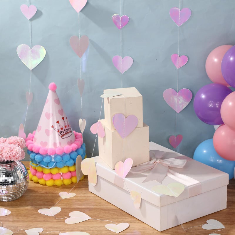 Fuyoooo 10 Pack 130ft Pink Holographic Heart Party Garland Asymmetrical Love Hanging Banners for Mothers Day Baby Shower Engagement Wedding Bridal Shower Decoration - Image 4