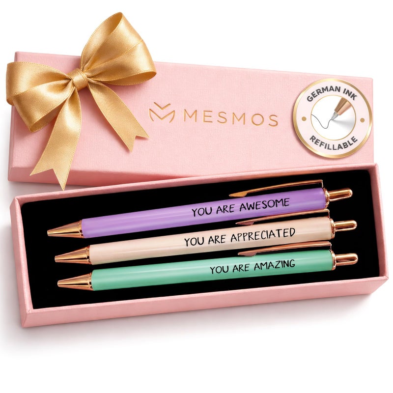 MESMOS 3Pcs Fancy Pen Sets for Women Gift, Administrative Professional Day Gifts, German-Ink, 1mm Tip, Cute Pens for Journaling No Bleed, Employee, Teacher Appreciation Gift, Thank You Gifts for Women - Image 1