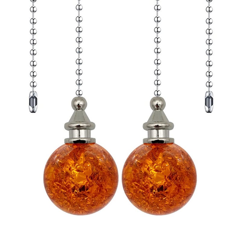 Dotlite 2 Pack Crystal Ceiling Fan Pull Chains Decorative Pendant Extension 12 Inch Beaded Ball Fan Pulls with Connector Amber