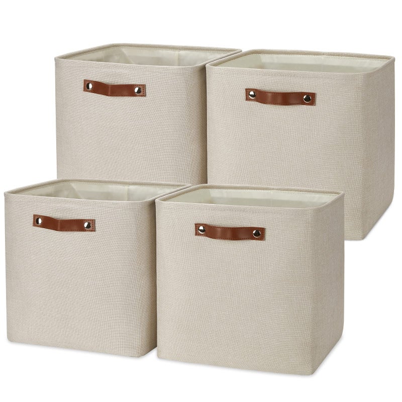 Temary Cube Storage Baskets 13 Inch Cube Storage Bins 4 Pack Baskets for Organizing Shelves Fabric Cloth Bins for Shelf Home ClosetBeige