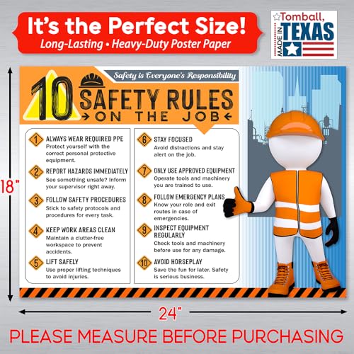 Lone Star Art 10 Safety Rules on the Job Poster – 18x24 Durable Laminated Safety Sign, Tear-Resistant, Waterproof Workplace Safety Poster for Industrial and Construction Settings (Pack of 2) - Image 2