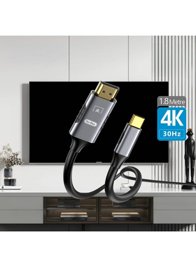 GO-DES GD-HM813 Type-C to HDTV Cable Supports 4K Resolution at 30Hz and is 1.8 Meters - Image 2
