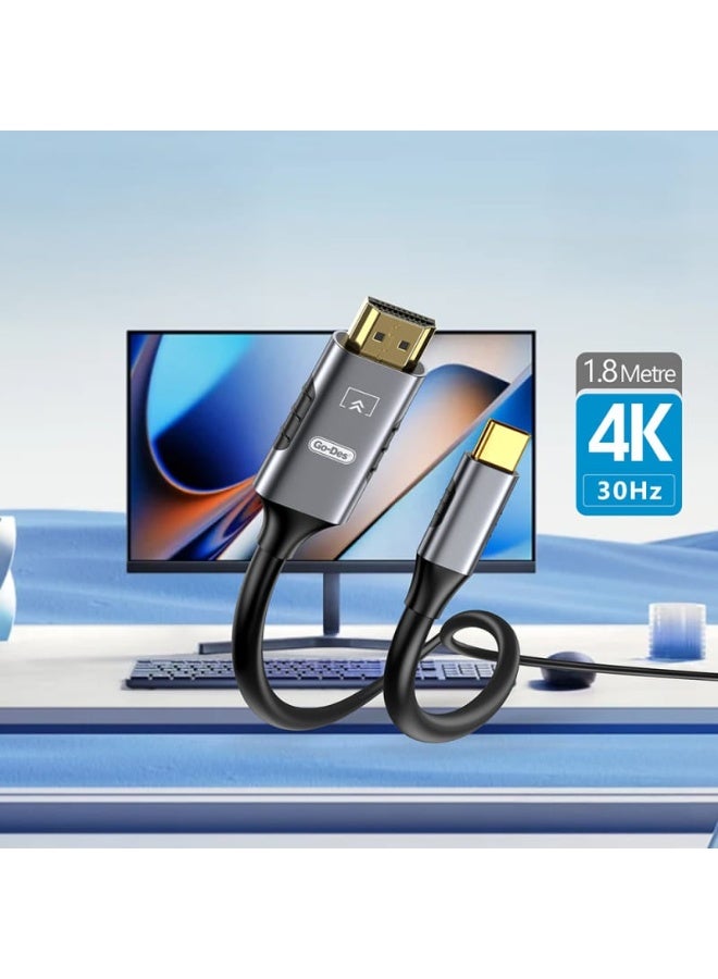 GO-DES GD-HM813 Type-C to HDTV Cable Supports 4K Resolution at 30Hz and is 1.8 Meters - Image 3