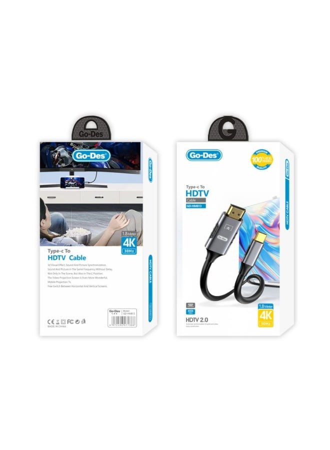 GO-DES GD-HM813 Type-C to HDTV Cable Supports 4K Resolution at 30Hz and is 1.8 Meters - Image 4