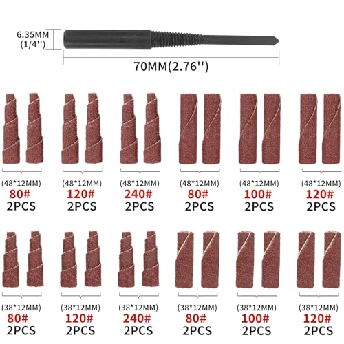 SI FANG 25Pcs Mini Sanding Engine Porting and Polishing Assortment Kit, 1-1/2 & 2inch Sanding Cartridge Rolls/Cone Spiral Rolls Full Taper Assorted Set (80/100/120/240 Grits) with 1/4'' Mandrels - Image 2