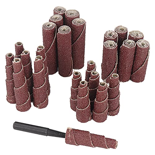 SI FANG 25Pcs Mini Sanding Engine Porting and Polishing Assortment Kit, 1-1/2 & 2inch Sanding Cartridge Rolls/Cone Spiral Rolls Full Taper Assorted Set (80/100/120/240 Grits) with 1/4'' Mandrels - Image 1