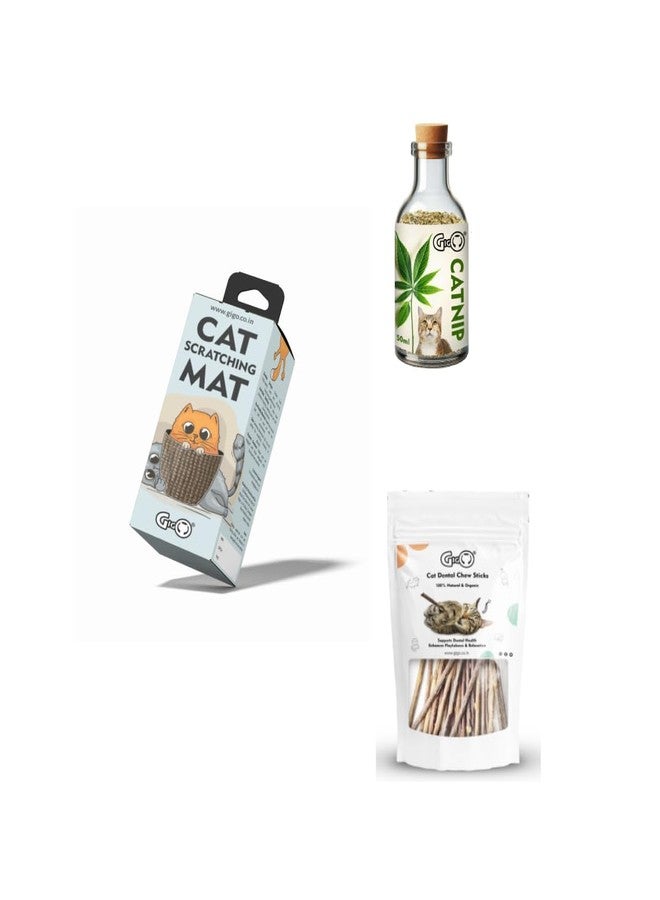 GIGO Active & Clean Behaviour Pack - Catnip + Dental Chew + Scratch Mat | Boost Fun + Hygiene - Image 1