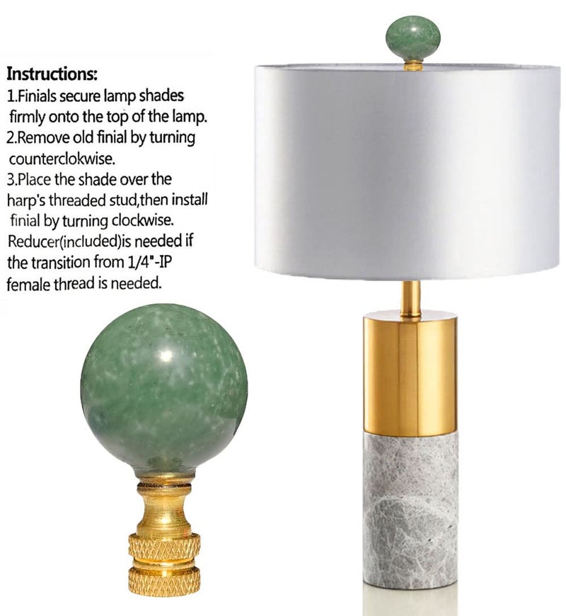 Hyamass 2Pcs Green Natural Stone Shaped Lamp Finial 2 Inch Lamp Shade Finial Decoration Accessories with Polished Brass Base - Image 5