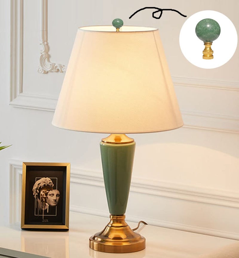 Hyamass 2Pcs Green Natural Stone Shaped Lamp Finial 2 Inch Lamp Shade Finial Decoration Accessories with Polished Brass Base - Image 3