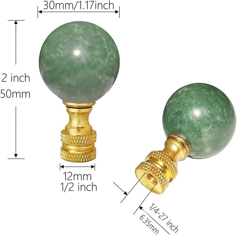 Hyamass 2Pcs Green Natural Stone Shaped Lamp Finial 2 Inch Lamp Shade Finial Decoration Accessories with Polished Brass Base - Image 2