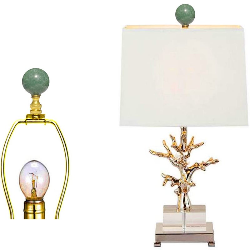 Hyamass 2Pcs Green Natural Stone Shaped Lamp Finial 2 Inch Lamp Shade Finial Decoration Accessories with Polished Brass Base - Image 4