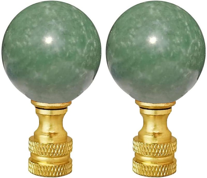 Hyamass 2Pcs Green Natural Stone Shaped Lamp Finial 2 Inch Lamp Shade Finial Decoration Accessories with Polished Brass Base - Image 1