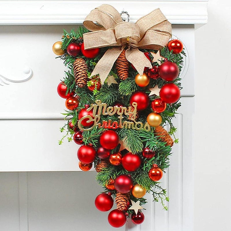 REVHQ إكليل عيد الميلاد متعدد الألوان من REVHQ مع زينة عصي الحلوى ورباط للباب الأمامي وزينة الجدران - Image 1