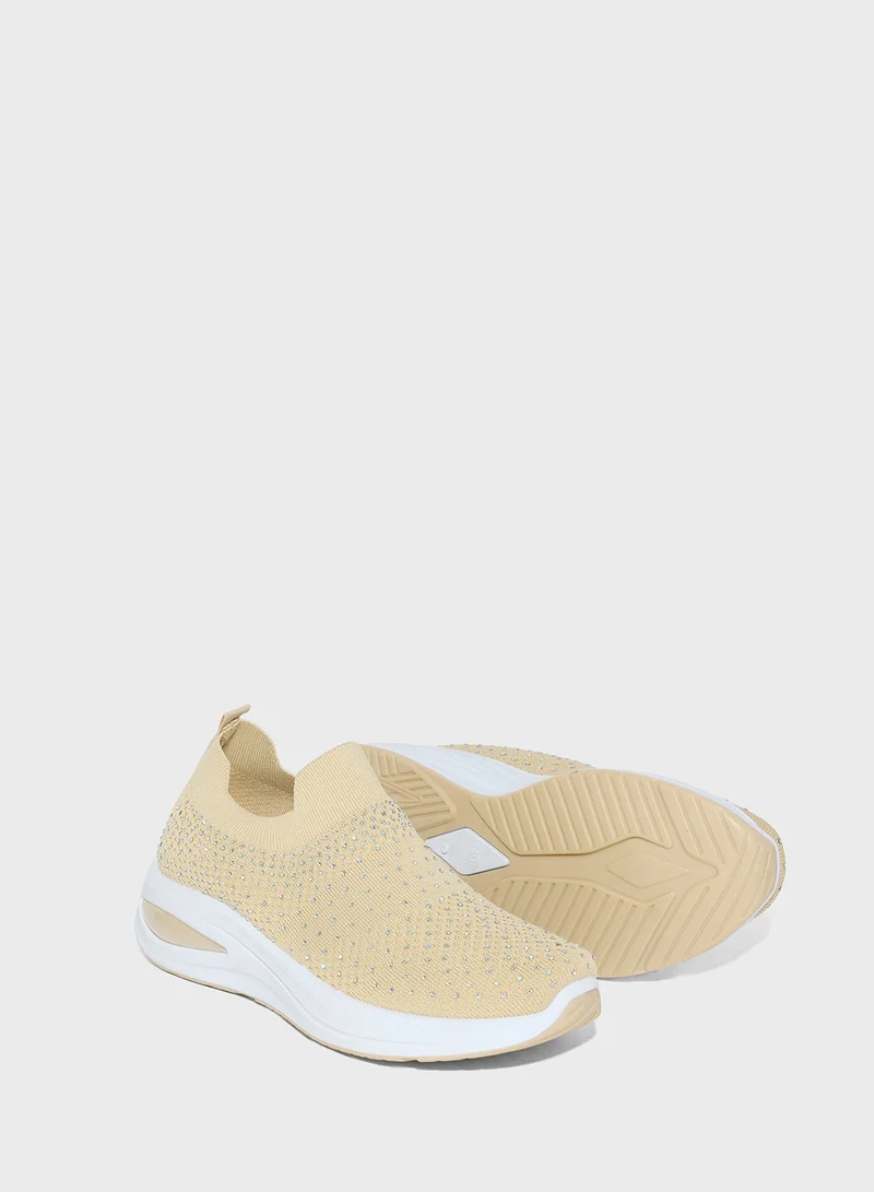 Ginger Diamante Knit Slip On Comfort Shoe