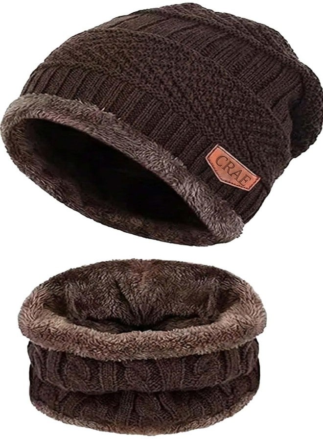 CRAE Mens Sports Winter Knit Neck Warmer Scarf and Set Skull Cap for Men Women/Winter Cap for Men (2 Piece Combo) (Brown) - Image 2