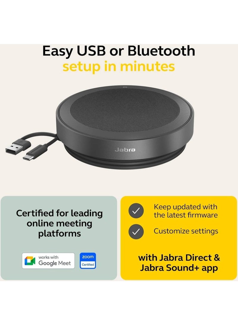 Jabra 2200 mAh Speak2 75 Speakerphone with Link 380c USB-C Adapter, 65mm Speaker, 4 MEMS Mics, 360° Pickup, Noise & Echo Cancellation, Bluetooth 5.2, 32-Hour Battery, 30m Range, USB-C, IP64, Teams Certified, Black | 2775-429 - Image 4