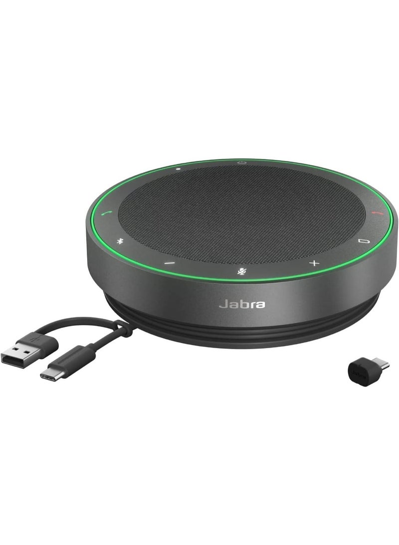 Jabra 2200 mAh Speak2 75 Speakerphone with Link 380c USB-C Adapter, 65mm Speaker, 4 MEMS Mics, 360° Pickup, Noise & Echo Cancellation, Bluetooth 5.2, 32-Hour Battery, 30m Range, USB-C, IP64, Teams Certified, Black | 2775-429 - Image 2